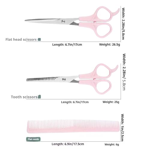Pink Stainless Steel Hair Cutting Shears Set - 6.7 Inch Thinning Scissors & Comb