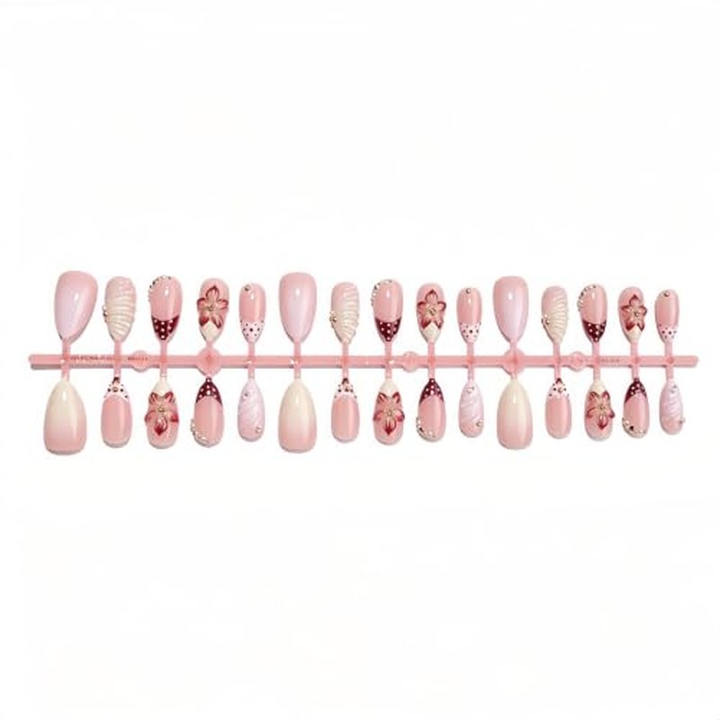 3D Floral Press On Nails Medium Almond 30pc Set