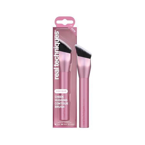 Real Techniques Cheek Hugging Contour Brush, Angled Makeup Brush for Cream Contour Liquid Bronzer & Sculpting, Precision Face Shaping, UltraPlush Bristles, Cruelty-Free, 1 Count