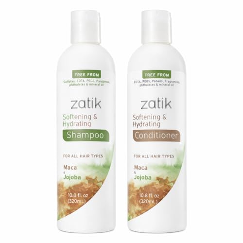 Zatik Natural Sulfate-Free Shampoo & Conditioner Set with Jojoba & Maca - Hydrating Hair Care