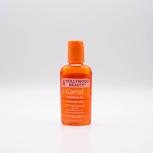 Hollywood Beauty Carrot Hair Oil, 2oz Bottle, Hair, Scalp, Skin, Nail, & Massage Oil, Helps Repair Damaged Hair & Skin, Can be Used as a Hot Oil Treatment