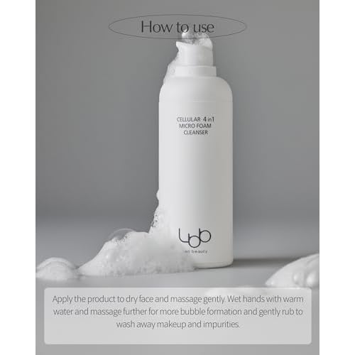 LBB 4-in-1 Micro Foam Cleanser - pH 5.5 Face Cleansing Milk to Bubble Foam - Gentle, Hypoallergenic Deep Cleansing with Moisturizing Finish - Anti Aging Tangerine Cellular Water, 3.38 fl.oz.