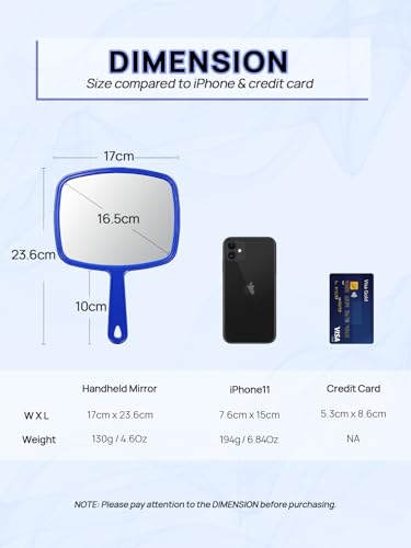 OMIRO Hand Mirror with Handle - 9.3" Blue American Flag Design, Compact Travel Mirror