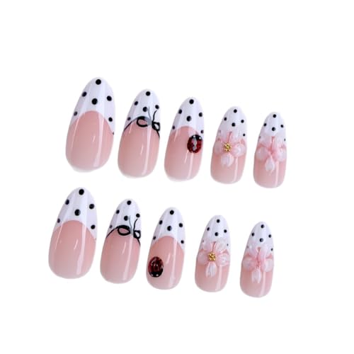 French Tip Press On Nails Medium Almond 24Pcs