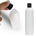 6 PCS Empty White HDPE Bottle 12 oz - Cosmo Round Plastic Bottles - 24/410 Black Disc Cap - 24 mm Foil Pressure Seal for Freshness and Leak Prevention - Phthalate Free - Use for Safe Cosmetics