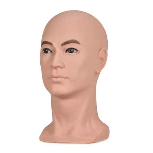 PVC Male Mannequin Head Professional Training Head Bald Manikin Head with Shoulder for Display Headphone Game Console Hats Wigs Jewellery Glasses Facemask Caps Model Head