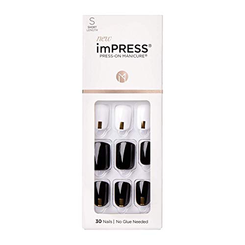 imPRESS Design, Press On Nails, Midnight Drive, Black and White, Short, Size, Squoval, Shape, Includes 30 Nails, Prep Pad, Instructions Sheet, 1 Manicure Stick, 1 Mini File