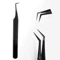 TDANCE Lash Tweezers for Eyelash Extensions, Diamond Grip 90 Degree Fiber Tip Lash Tweezers for Volume Lashes Make Fans, Stainless Steel Lash Extension Tweezers(Black-05)