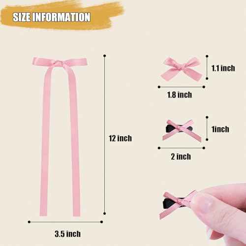 Mini Hair Bows for Women Girls Cute Hair Clips Small Alligator Long Tail Hair Ribbon Accessories -3 Styles -36P - Black White Pink