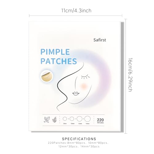 Acne Pimple Patches - 4 Sizes, 220 Count, Hydrocolloid Formula