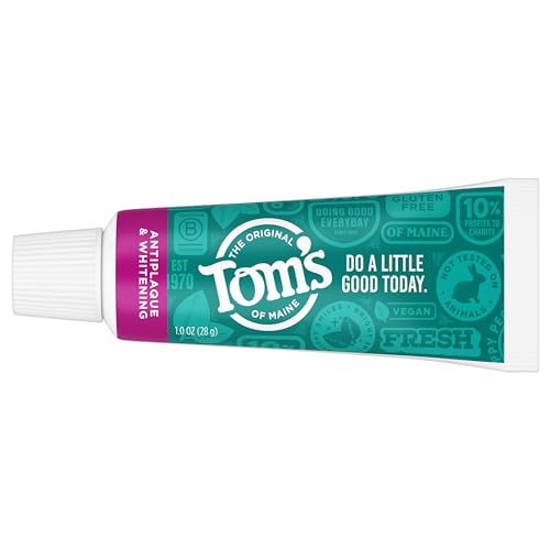 Tom's of Maine Fluoride-Free Antiplaque & Whitening Toothpaste, Travel Size, Peppermint, 1 oz. 12-Pack