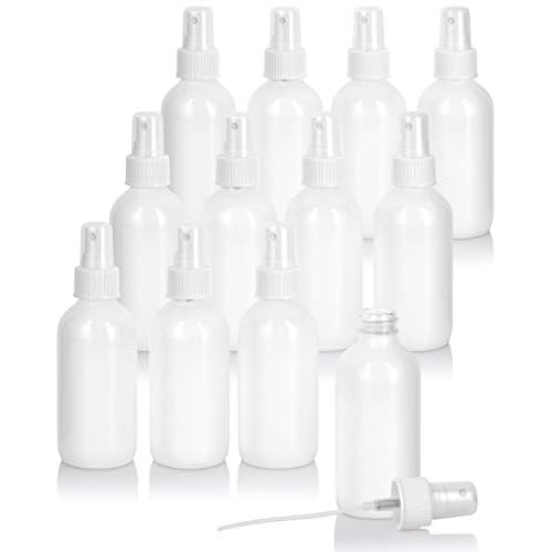 JUVITUS (12 pack) 4 oz / 120 ml High Shine Gloss White Glass Boston Round Bottle with White Fine Mist Spray