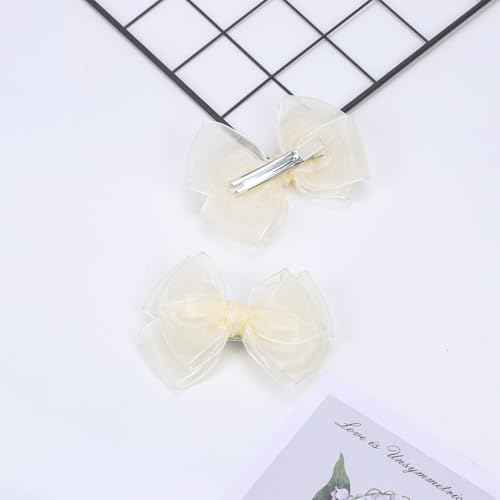 4.5-Inch Hair Bows Organza Alligator Clips Delicate Double Luster Sheer Mesh Hair Accessories for Girls, Toddler, Kids and Women Birthday Wedding Christmas Occasions- Set of 2
