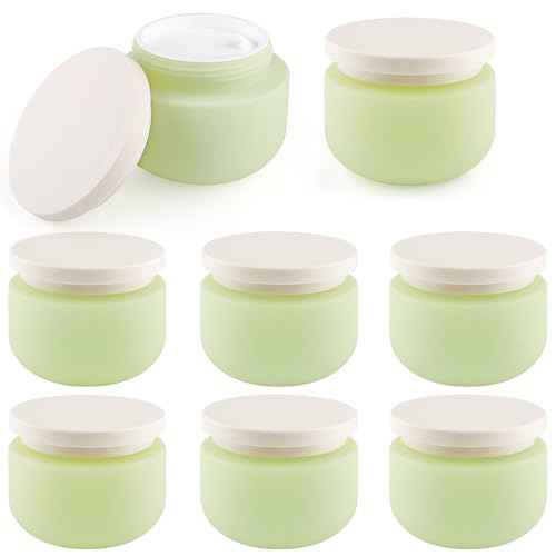 8 Pcs 8oz/250g Plastic Containers Empty Cosmetic Jars Wide Mouth Makeup Sample Storage Pot with Lid & Inner Liner for Lotion Cream Ointments Makeup Nails Paint Jewelry - Green