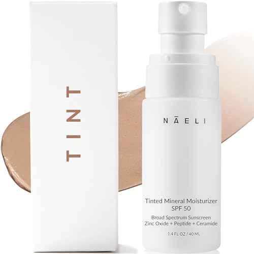NAELI Anti Aging Tinted Moisturizer SPF 50, Mineral Sunscreen for Face with Zinc Oxide, Peptides & Ceramides, Natural Hydrating Universal Tint - 1.4 oz