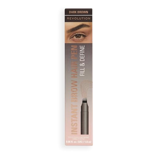 Revolution Beauty London Instant Brow Hair Pen, Precision Applicator for Hair-Like Strokes, Long-Lasting Eyebrow Pen, Dark Brown, Vegan & Cruelty-Free, 0.06 fl oz