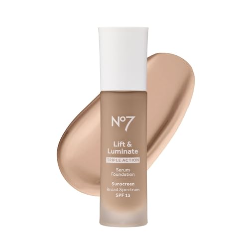 No7 Lift & Luminate Triple Action Serum Foundation - Calico - Liquid Foundation Makeup with SPF 15 for Dewy, Glowy Base - Radiant Serum Foundation for Mature Skin (30ml)