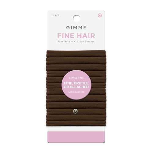 Gimme Beauty Fine Hair Elastic Bands - Slim-Fit Elastic Ties for Fine, Brittle, or Bleached Hair - No-Dent, Gentle-Grip Ponytail Holders for All-Day Comfort - 12 Pack, Light Brown