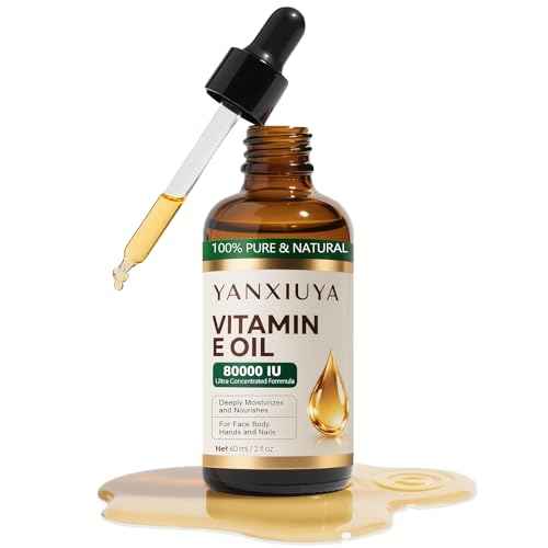 Vitamin E Oil, 80,000 IU Pure Organic Vitamin E Oil for Skin, Scars, Face & Body, Moisturizing Care for Hair, Nail & Scalp, Bath & Body, Hydrating Dry Skin, Wrinkles, Easy Absorption, 2 Fl Oz