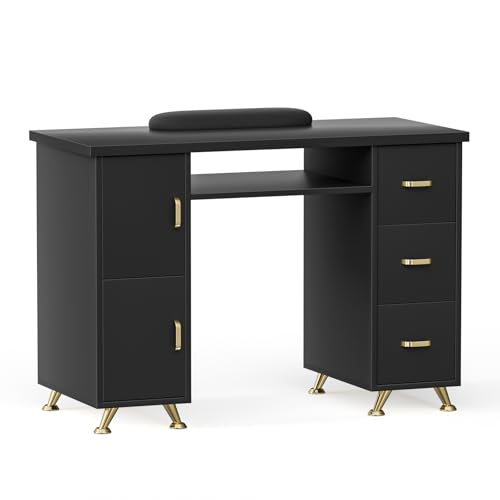 Black Nail Tech Manicure Table with Drawers | Professional Salon Desk