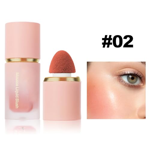 2 Pcs Liquid Blush for Cheeks, Soft Liquid Blush Natural Glow Makeup Red Blushwith Applicator High-Pigmented Cream Blush Liquid Long-Wearing Blush Set Mini Blush