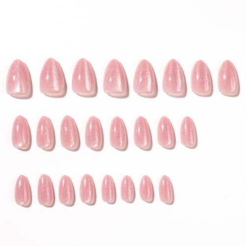 Short Almond Press On Nails Pink Cat Eye 24pc