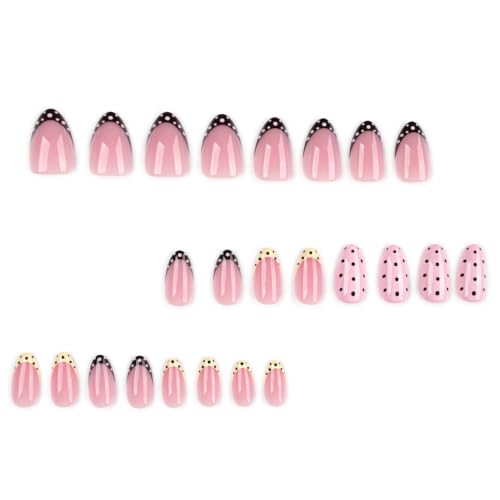 Short Almond Press On Nails Pink French Tips 24pcs