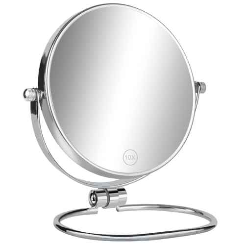 Travel Makeup Mirror, 6" Portable Folding Double-Sided Vanity Mirror, 10X Magnification, Handheld & Wall Hanging, Magnifying Shaving Mirror for Bathroom and Desktop Use, No Light