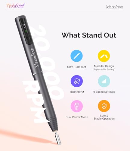 Portable Cordless Nail Drill - PC100GR, 20,000 RPM for Gel Removal & Nail Care