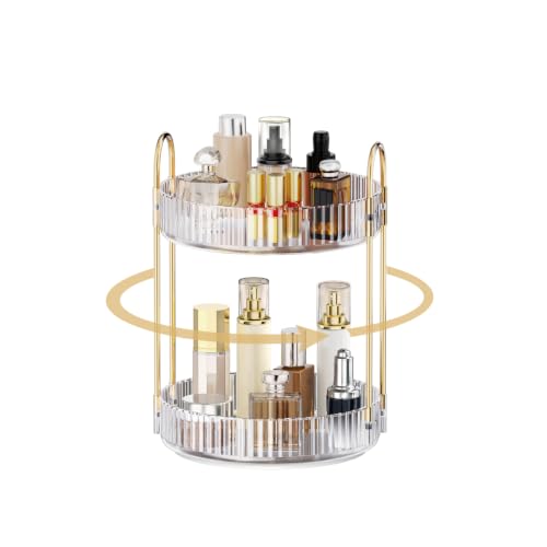 MOKANI 360° Rotating Makeup Organizer for Vanity, 2 Tier, Clear B-Clear Variant