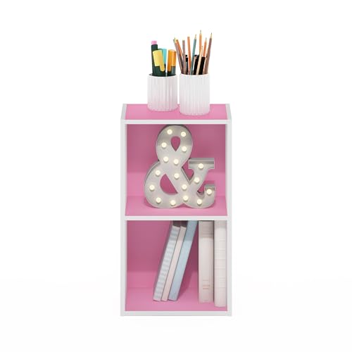 Furinno Luder Bookcase / Book / Storage, 2-Tier Cube, Pink/White