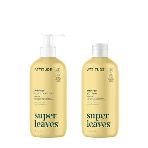 Bundle of ATTITUDE Body Lotion and Body Wash, EWG Verified, Dermatologically Tested, Plant and Mineral-Based, Vegan Beauty Products, Refreshing, Lemon Leaves, 16 Fl Oz