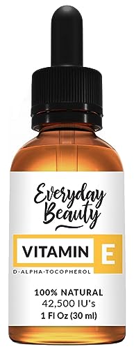 Pure Vitamin E Oil- D-Alpha Tocopherol 100% Pure & All Natural 1 Fl Oz Glass Bottle & Dropper 42,500 IUs - Not a Blend, Thick, Amber Color, Nutty Aroma From Wheat Germ - Face Body Hair