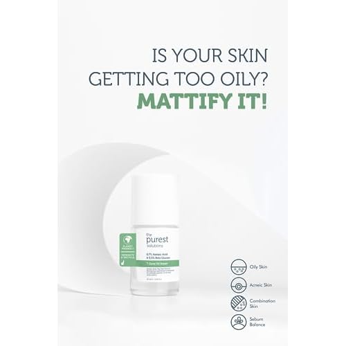 The Purest Solutions T-Zone Oil Eraser (0.7% Azelaic Acid & 0.5% Beta Glucan) - Oily and Acne-Prone Skin Care - Anti-Blemish - Sebum Balancing & Oil Absorbing for T-Zone - Vegan (0.34 fl. oz)