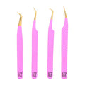 M LASH tweezers for Eyelash Extension (Set of 4) - Professional & Precision Eyelash tweezers - Japanese Steel, Diamond Grip, Fiber Tip V3 lash applicator tool (Pink)