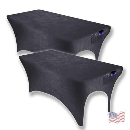 2 Pk of Velvet Stretchy Massage Bed Table Sheet Cover for Lash Bed or Massage Table with Pocket and Cut-Out for Leg RooM (Dark Gray Velvet)