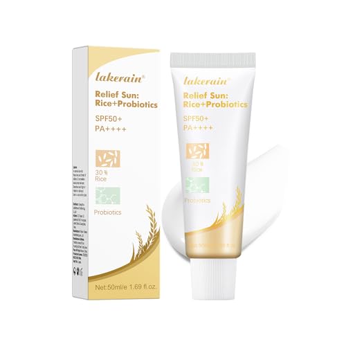 Rice Probiotic Sunscreen, Sun Relief Organic Sunscreen SPF50+, PA++++, Face Sunscreen with Niacinamide, Vitamin E, Zinc Oxide for All Skin Types