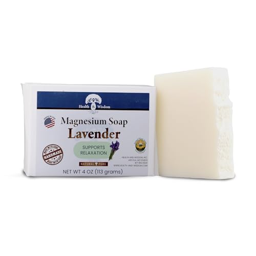 Health & Wisdom Magnesium Bar Soap ? Moisturizing Body Soap - Handmade with Aloe & Six Nourishing Plant Oils and Natural Essential Oils ? Gentle Daily Cleanser for Face & Body - Lavender - 4 oz Bar