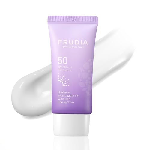 FRUDIA Blueberry Hydrating Air Fit Sunscreen SPF 50+ PA++++ | Ultra Lightweight and Moisturizing Korean Face Sunscreen with Blueberry, Triple Hyaluronic Acid, & Panthenol | No White Cast, 1.76 oz