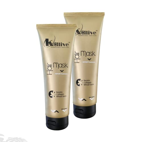 KALIVE Hair Mask for Deep Hydration & Repair - 8 oz, Pack of 2, Keratin Collagen Wheat Germ