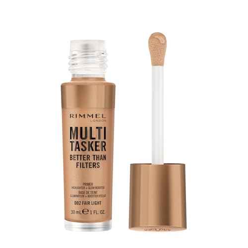 Rimmel Multi-Tasker Better Than Filters, 002 Fair Light, Face Primer, Glow Booster and Highlighter, Vegan Formula, Anti-Ageing Benefits, Light-Reflecting Pigments, Giant Soft-Touch Wand, 1oz