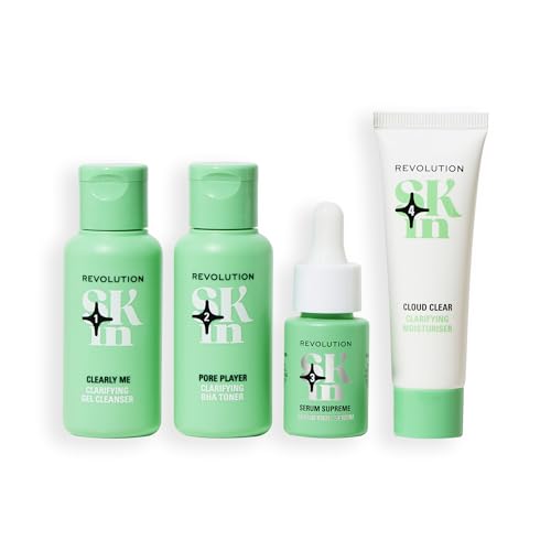 Revolution Skin, Clearly Clarify 4 Step Starter Kit, Skincare Set for Blemish-Prone Skin with Cleanser, Toner, Serum & Moisturizer, Vegan & Cruelty-Free, 4 Mini Products