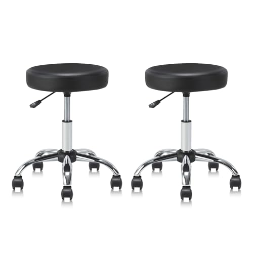 KLASIKA Rolling Stool with Wheels - Adjustable Height, Set of 2