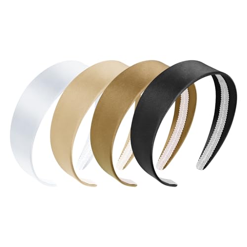 YISSION 4Pcs Wide Headbands for Women Girls Non Slip Head Band Plain Head Bands Fashion Hair Bands Solid Brown Black White Headband DIY Cosplay Hair Accessories for Women Girls