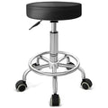 PU Leather Rolling Stool with Foot Rest Round Height Adjustment Swivel Spa Drafting Salon Tattoo Work Office Massage Vanity Stools Task Chair (Black)