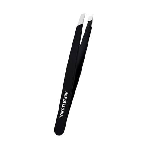 TONGTLETECH Black Stainless Steel Eyebrow Tweezers - Precision Slant Tip for Facial Hair Removal