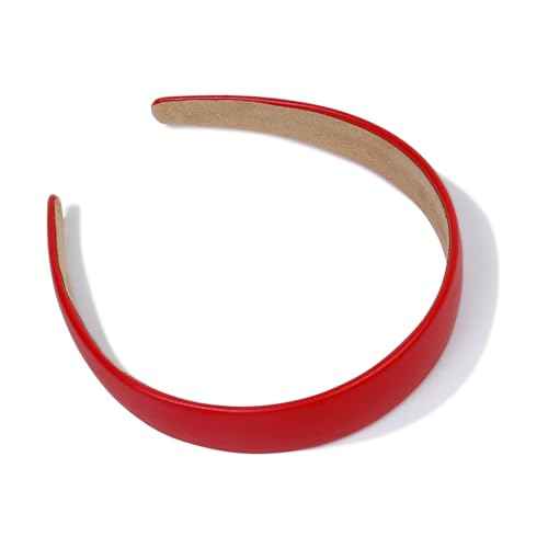 Huachi Red Headbands for Women 1 Inch Halloween Headbands Wide Thick Red Hairband Faux Leather Headband for Women and Girls Fashion Plastic Hard Head Band Solid Colors