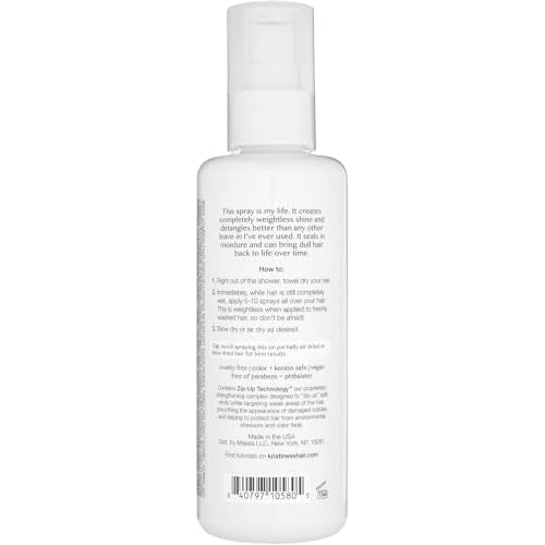 Kristin Ess Hair Hydrating Salon Leave In Conditioner Spray for Strength + Shine - Lightweight Anti Frizz Detangler for Women - Sulfate Free + Color Safe - Castor Oil Moisture Bond Repair Spray