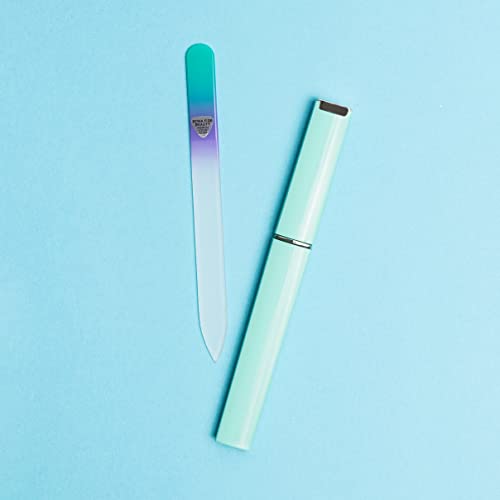 Bona Fide Beauty Czech Glass Nail File with Case, Pastel Green Violet Crystal Nail File for Natural Nails