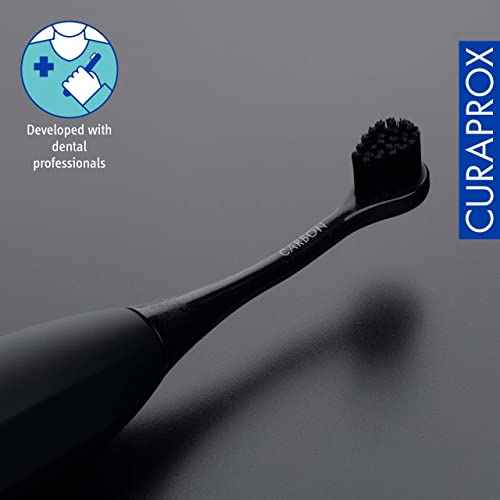 Curaprox Hydrosonic Brush Heads Black is White Carbon Duo ? for Effective Plaque Removal & Whitening | Sonic Toothbrush Replacement Heads, 2-Pack | Swiss Made